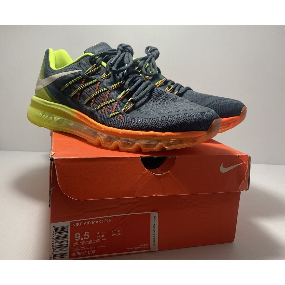 Nike Air Max 2015 Charcoal/Volt/Orange Men's Size 9.5  698902-002    —05
